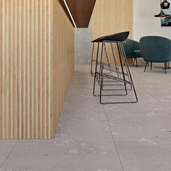 Carrelage sol intérieur effet terrazzo en grès cérame émaillé avec surface ABS - Castone - 80,0 CM x 80,0 CM - ép. 10,00 MM - Gris ciment