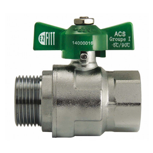 Vanne sphérique avec poignée papillon mâle femelle MF 3/4" (20x27) Noyon et Thiebault - Arrêt 1/4 de tour