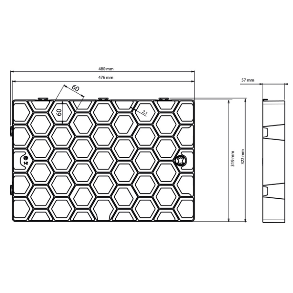 Dalle stabilisatrice pour gravier avec système d'accroche - Urbanit - 476 x 319 mm - ép. 57 mm