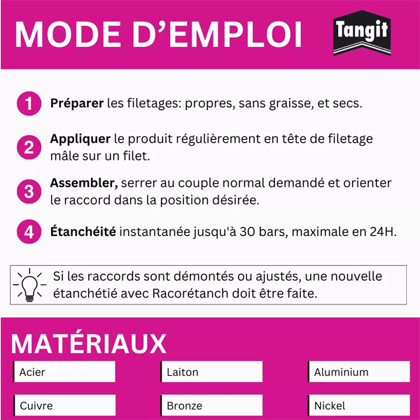 Résine d'étanchéité liquide pour raccords filetés métalliques - Racorétanch Métal Tangit - 50 ml