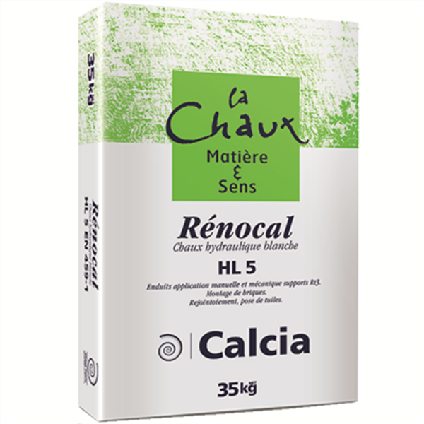 Chaux hydraulique blanche - enduits rejointoiements et montages - Renocal HL5 Calcia - Sac de 35 KG