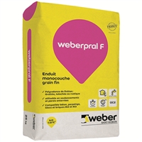 Enduit monocouche coloré grain fin WEBER PRAL F - 016 Ton pierre - Sac de 25 kg