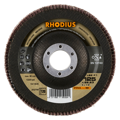 Disque à lamelles spécial acier et inox - LSZ F1 Rhodius - 125 x 22.23 mm - grain 120