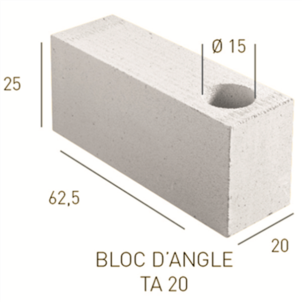 Bloc chaînage vertical en béton cellulaire - Compact 20 Ytong - 625,0 MM x 250,00 MM - ép. 200,00 MM