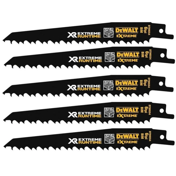Lame de scie sabre bois Dewalt DT99554-QZ Extreme bi-métal longueur 152 mm - lot de 5