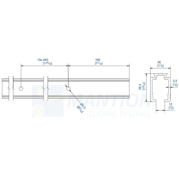 Rail Connect Mantion SAF-Évolution 81-120 pour porte coulissante de 81 à 120 kg - aluminium anodisé - 3,00 M