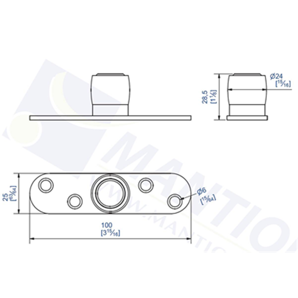 Guide du bas 1099 Mantion olive laiton diamètre 24 mm sur platine à visser