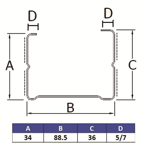 Montant d'ossature métallique Gypso 90/35 pour cloison et contre-cloison - long. 3,00 M