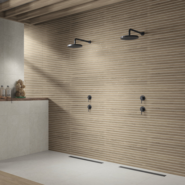 Faïence murale rectifiée effet bois rainuré Shoji - 30,0 CM x 90,0 CM - ép. 10,60 MM - coloris Steam mat