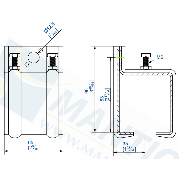 Manchon support de raccordement pour fixation murale Mantion 6356M pour rail Sportub 6255