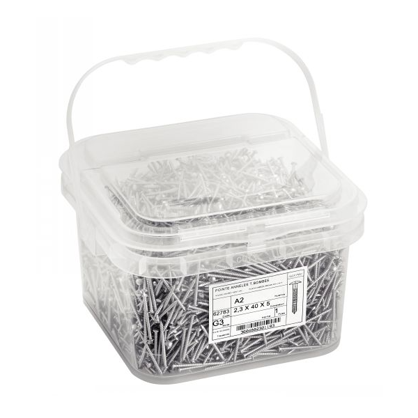 Pointe annelée tête bombée en acier inoxydable A2 filetage total 2.3x40mm boîte de 250g