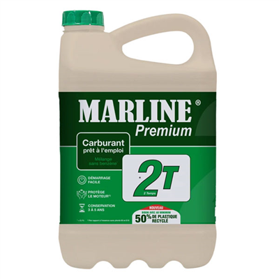 Mélange prêt à l'emploi pour moteurs 2 temps - Marline Premium 2T - Essence Alkylate + huile 2,8% - Bidon de 5 litres