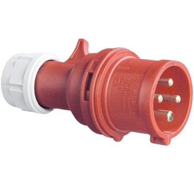 Fiche prolongateur mâle à 4 broches 3P+T en caoutchouc dur  - 16 A - 380 V - norme P17