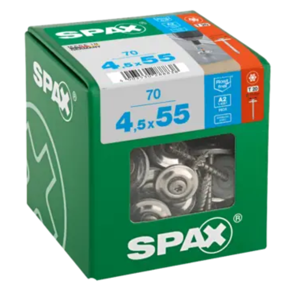 Vis faîtage Spax en inox A2 avec rondelle d'étanchéité EPDM - diamètre 4,5 MM - longueur 55,0 MM - boîte de 70