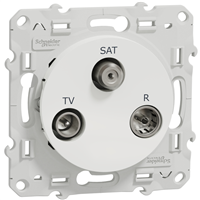 Prise TV FM et SAT Schneider Odace à 1 entrée - avec support - blanc - connexions mâle CEI - IEC femelle - type F