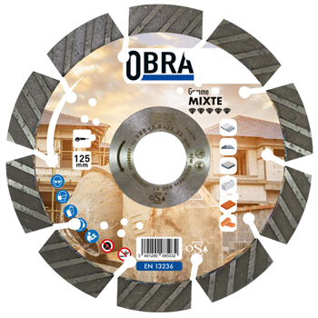 Disque diamant mixte haut de gamme découpe matériaux durs Ø 125 mm Obra - 10 segments - Alésage 22,23 mm