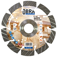 Disque diamant mixte haut de gamme découpe matériaux durs Ø 125 mm Obra - 10 segments - Alésage 22,23 mm
