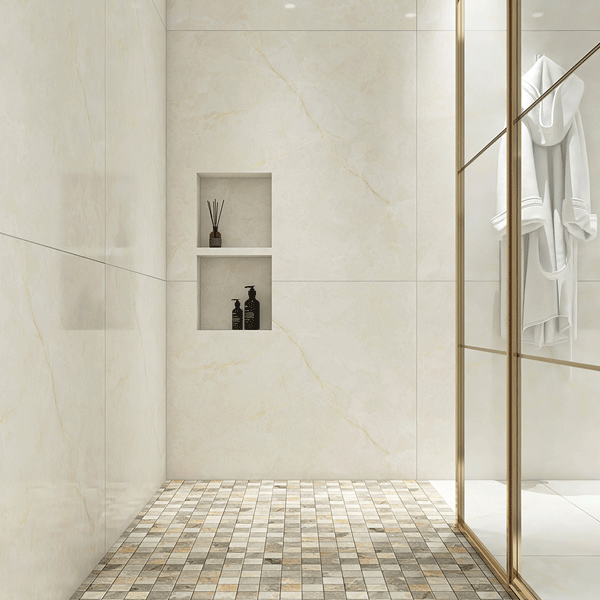 Carrelage mosaïque céramique antidérapante - 5 x 5 cm - Bali - plaque de 30,6 x 30,6 cm - Beige