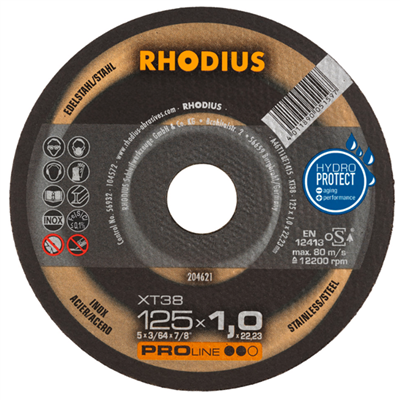 Disque à tronçonner acier et inox XT38 Rhodius 125 x 1.0 x 22.23 mm
