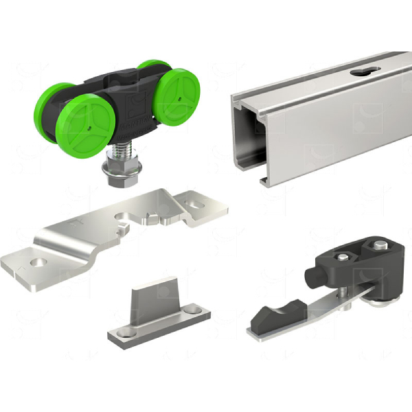 Kit coulissant pour porte - Rail aluminium 1,90 m + 2 montures MA40B 40 kg avec platines + Accessoires de montage