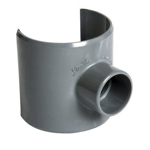 Selle à 90° Nicoll SL875 pour extension du réseau d'eaux usées et vannes - PVC gris - diamètre 80 et 50 mm