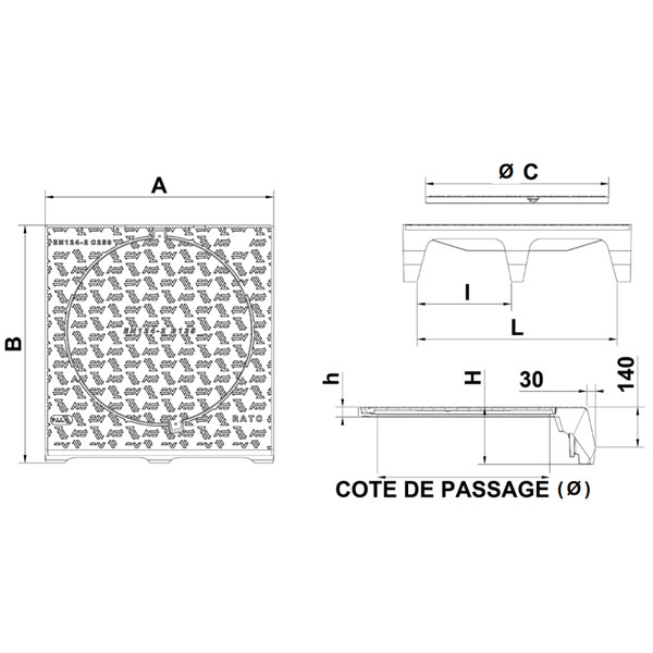 Avaloir en fonte C250 Profil T avec tampon amovible B125 à surface antidérapante - 800 x 830 mm - ⌀642 mm