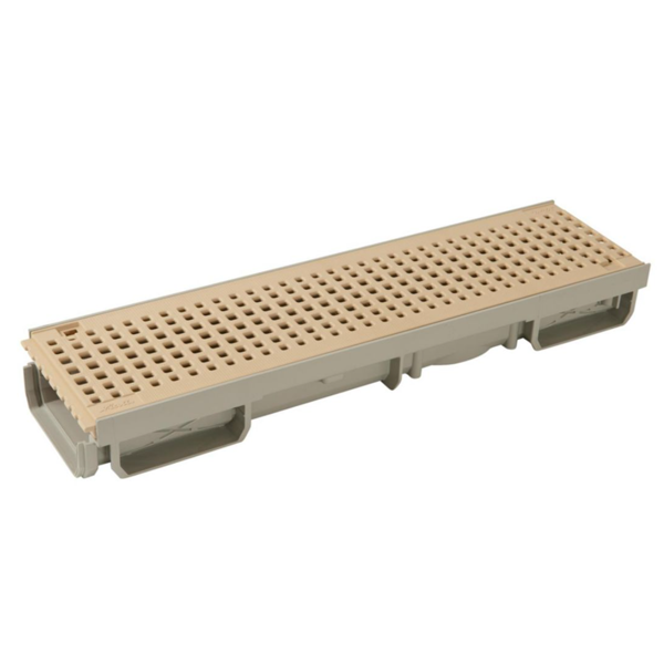 Caniveau bas pour piscine - Grille piétonne - Longueur 500 mm - Largeur 130 mm - PVC - Sable