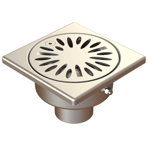 Siphon de douche en inox - cloche avec garde d'eau de 15 mm - 100 x 100 mm - sortie verticale 40 mm
