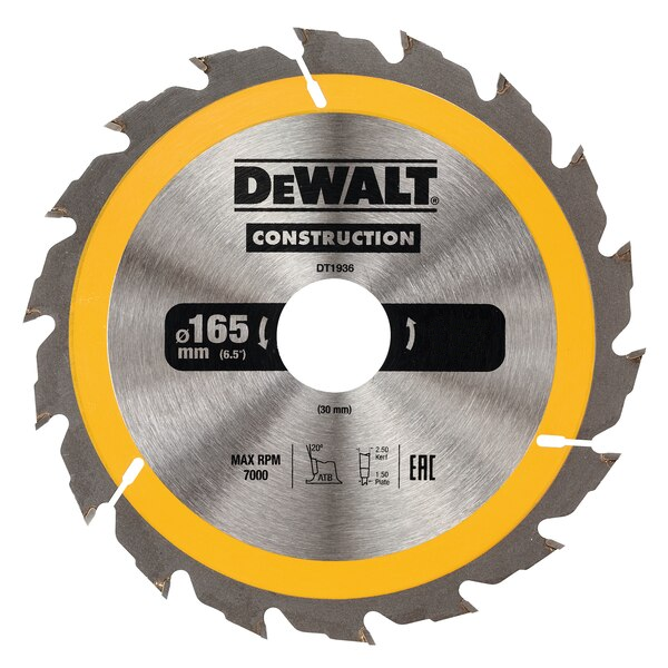 Lame scie circulaire bois de construction Dewalt DT1937-QZ Ø 165 mm alésage 30 mm 30 dents