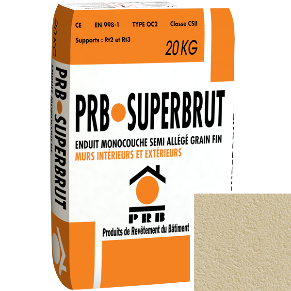 Enduit monocouche semi-allégé à grain fin PRB Superbrut type OC2 - Île de France - sac de 20 kg