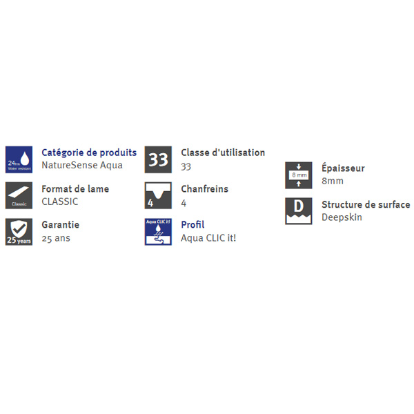 Parquet stratifié Classic 8/33 - 4 chanfreins avec système CLIC it! - 193 x 8 x 1292 mm - Chêne Berdal gris