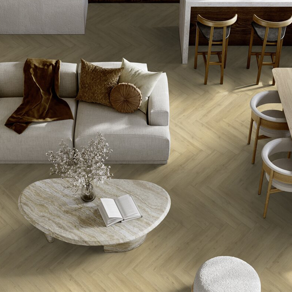 Lame vinyle clipsable imitation bois pose en chevron - Virtuo 55 Rigid Acoustic - 75,0 CM x 12,5 CM - ép.6,00 MM - Sunny Nature