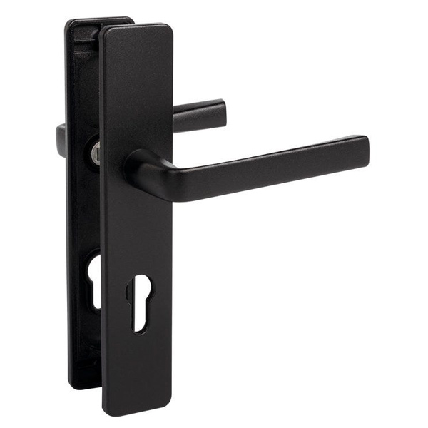 Ensemble poignée de porte à clé en I Vachette Koya - alu noir - entraxe fixation 165 mm - carré 7 mm
