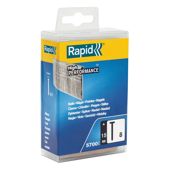 Clou à pointe affûtée n°8 Rapid pour agrafeuse - acier galvanisé - longueur 15 mm - boîte de 5700