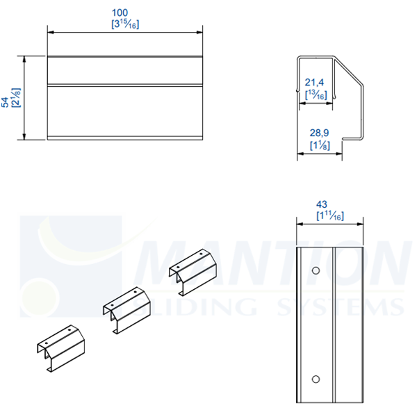 Support de fixation pour bandeau Mantion SAF-CLIP3 pour porte coulissante - lot de 3