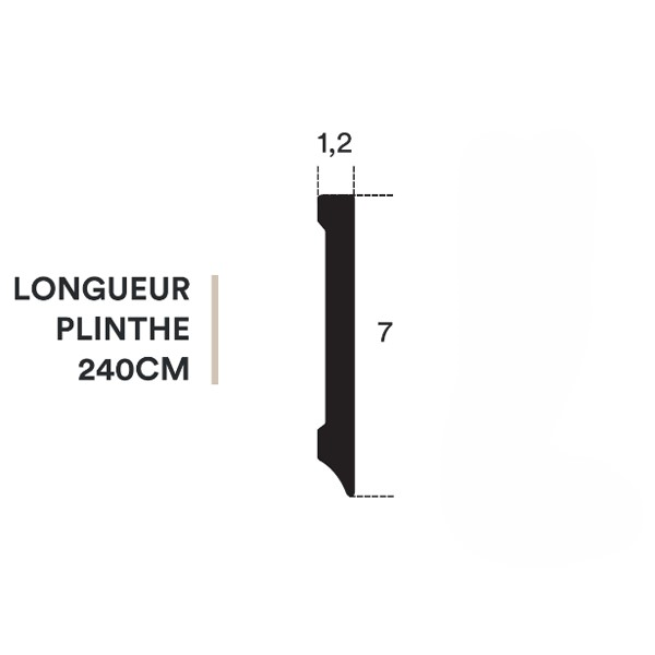 Plinthe PVC blanc carrée anti-choc - Hauteur 7 cm x Largeur 1.2 cm - Longueur 2.40 mL