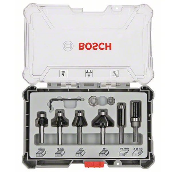 Fraise à araser et de bordage Bosch en carbure queue 8 mm coffret de 6