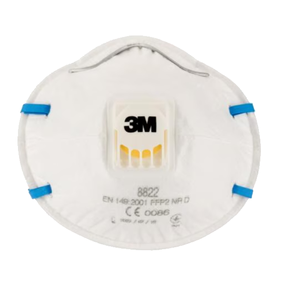 Masque de protection FFP2 à coque 3M 8822 antipoussière de ponçage -  avec soupape - lot de 3