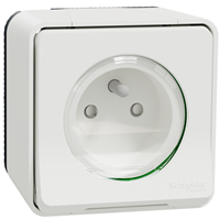 Prise de courant 2P+T en saillie Schneider Mureva Styl complète - IP55 - IK08 - blanc - 16A 250V