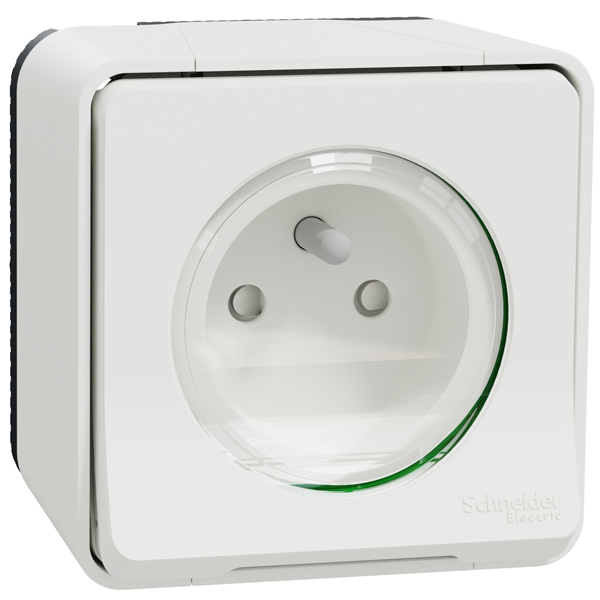 Prise de courant 2P+T en saillie Schneider Mureva Styl complète - IP55 - IK08 - blanc - 16A 250V