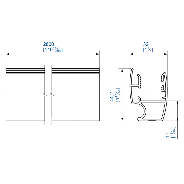 Poignée pour porte de placard coulissante Mantion Picostar 18 - alu anodisé - longueur 280 cm  - lot de 2