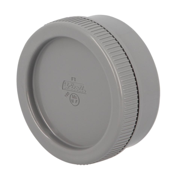 Tampon de visite Nicoll avec bouchon mâle/femelle - Diamètre 140 mm - À coller - PVC - Gris