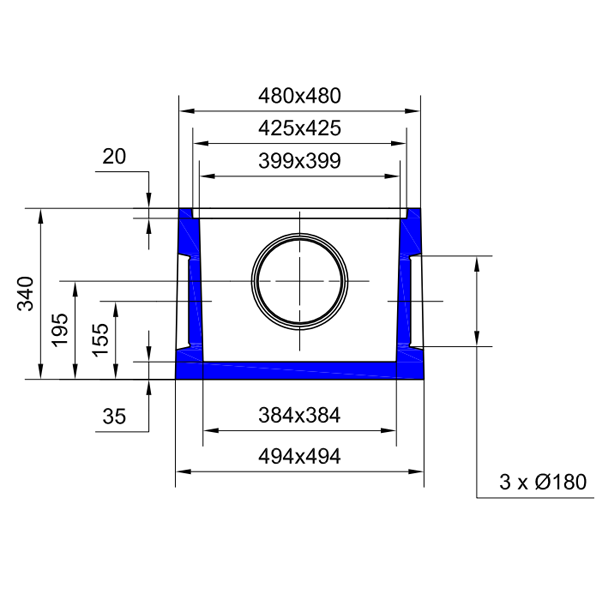 Boîte pour eau pluviale RP40 en béton - à emboîtement - dimensions intérieures 40x40 CM