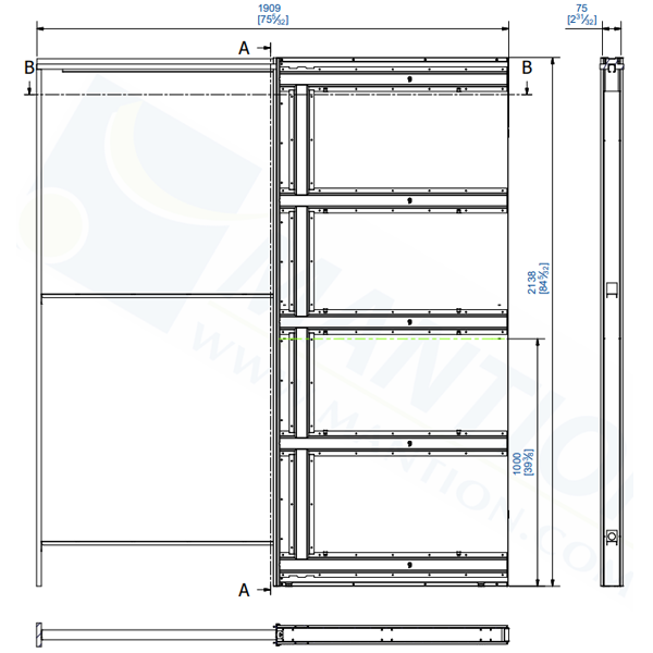 Châssis pour porte coulissante entre cloison Mantion SAF-INSIDE90 - porte en bois de 930 x 2040 mm