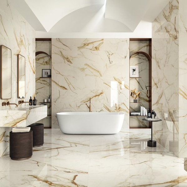 Faïence murale effet marbre - Marvel Shine Silk - 120,0 CM x 50,0 CM - ép. 8,50 MM - Coloris Calacatta Imperiale