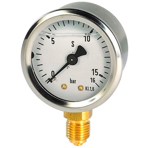 Manomètre à bain de glycérine Ø 63 mm - Axial - 0 à 16 bars