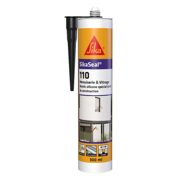 Mastic silicone pour joints de menuiseries et vitrages - SikaSeal 110 - 300 ml - cartouche de Noir