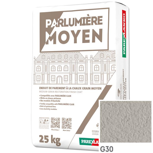 Enduit de parement à la chaux à grain moyen Parexlanko Parlumière - G30 Gris souris - Sac de 25 KG