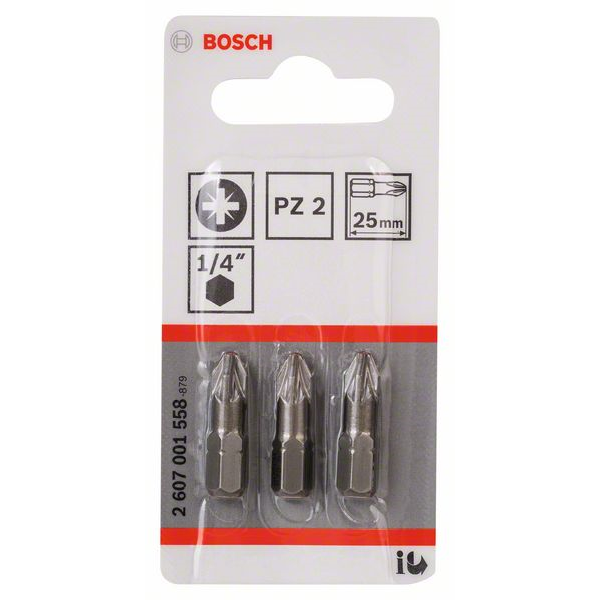Embout de vissage Bosch extra-dure 6 pans 1/4" Pozidriv PZ2 longueur 25 mm lot de 3