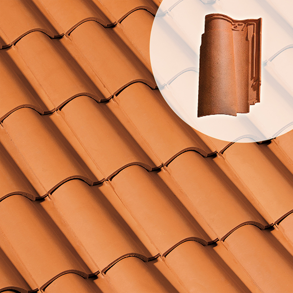 Tuile en terre cuite grand moule fort galbe d'aspect Canal - Fériane - Rouge - 48 x 29 cm